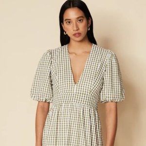 Faithful the brand romilla midi dress in varsha gingham sage - MEDIUM